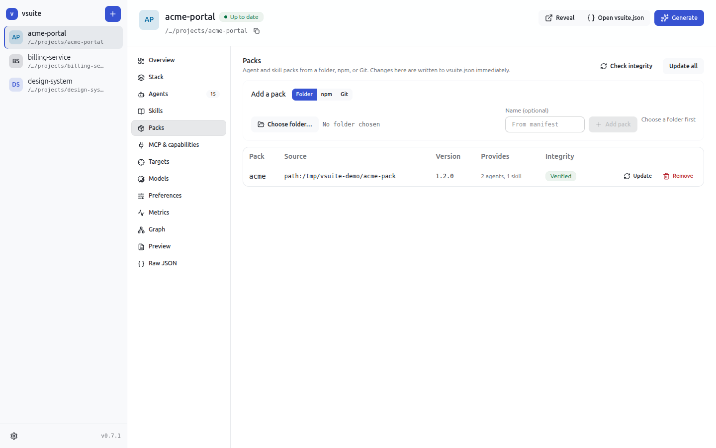 Enterprise packs with integrity verification, update, and remove